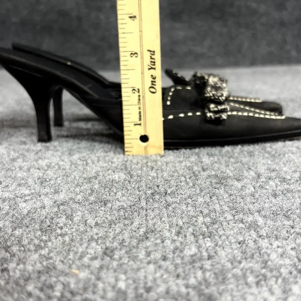 Prada Shoes Womens 6 EU 36 Black Suede Whipstitch Bow Mule Kitten Heels Italy